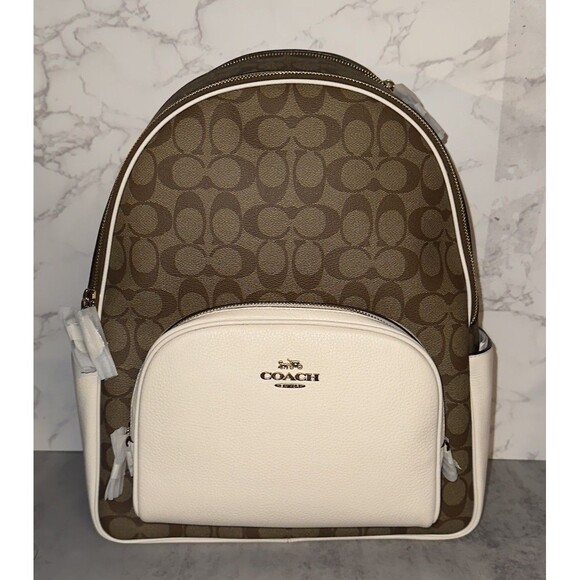 NWT Coach Court Brown Backpack In Blocked Signature Canvas $498 Retail - Picture 1 of 15
